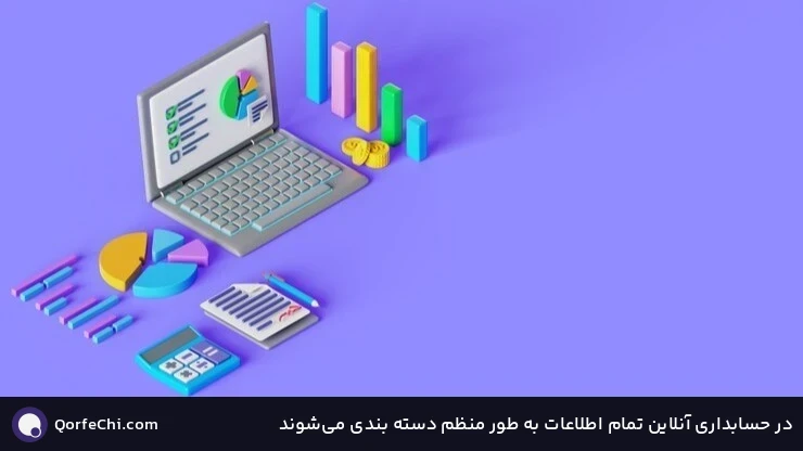 در حسابداری آنلاین تمام اطلاعات به طور منظم دسته بندی می‌شوند